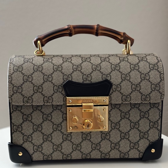 GUCCI - Padlock Bamboo Shoulder Bag GG Coated Canvas Small - Picture 1 of 4